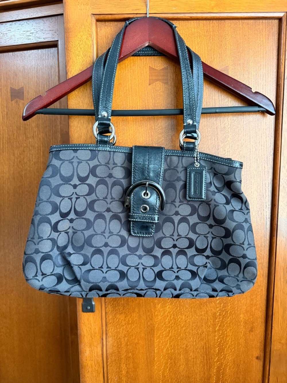 Coach Gray and Black Canvas Shoulder Bag